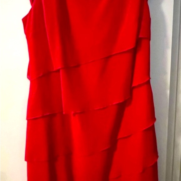 Bright red dress, no sleeves, scalloped front & back. Great for holiday party! - Picture 2 of 4